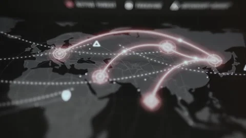 Global Missile Arcs Connecting Launch And Impact Regions 4K Видео 341324465