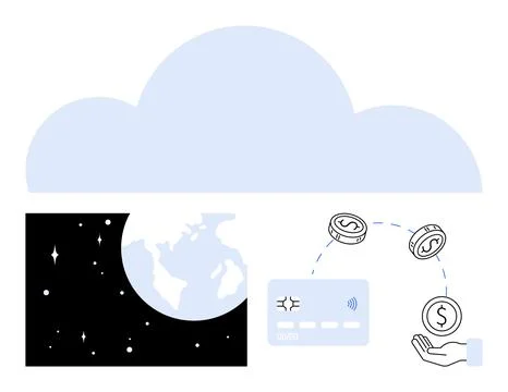 Global Money Transfer via Cloud Technology with Digital Card Transactions a.. イラスト素材