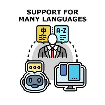 Global multilingual communication and customer support concept Stock Illustration