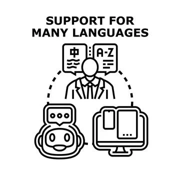 Global multilingual communication and customer support concept Stock Illustration