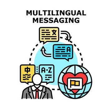 Global multilingual messaging service translating languages concept Stock Illustration