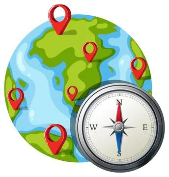 Global Navigation with Compass and Map Pins イラスト素材