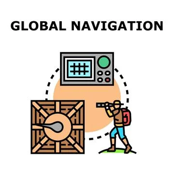 Global navigation concept finding direction with devices Stock Illustration