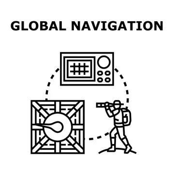 Global navigation concept finding direction with devices Stock Illustration