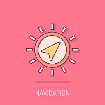 Global navigation icon in comic style. Compass gps vector cartoon illustrat.. Illustration