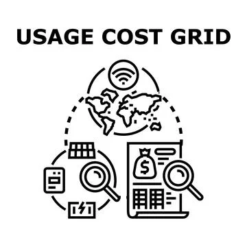 Global network analyzing energy usage and cost grid Illustrazione stock