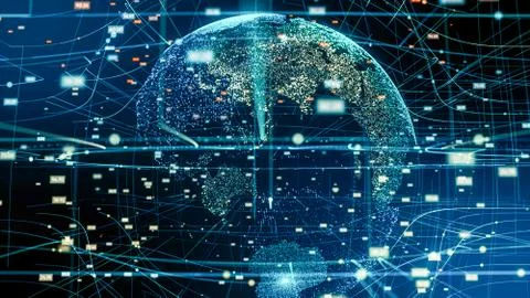 Global network and data connection. Digital planet technology network Stock Illustration