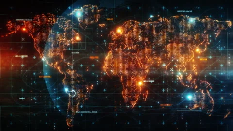 Global network and data exchange, world map showing international connections Stock Footage 302172329
