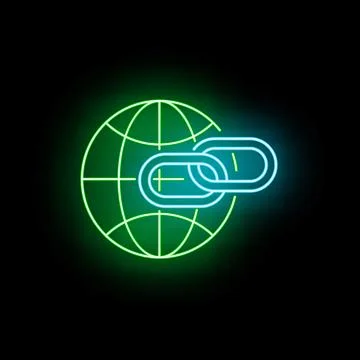 Global network blockchain link neon icon connecting world Stock Illustration
