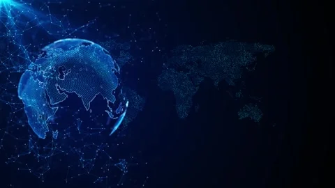 Global network business connection. Hi-tech HUD circles World map point and line Stock Footage 295169075