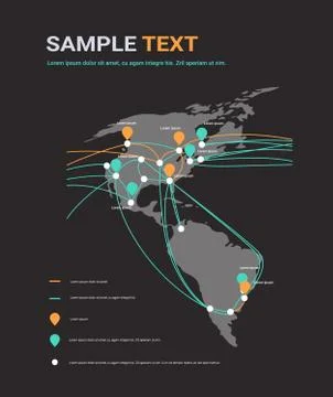Global network cable connections and information transfer system world map Illustrazione stock