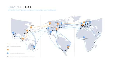 Global network cable connections and information transfer system world map 스톡 일러스트