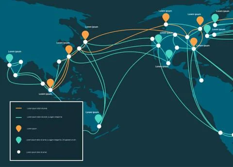 Global network cable connections and information transfer system world map Stockillustratie