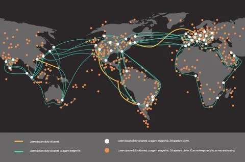 Global network cable connections and information transfer system world map Stockillustratie