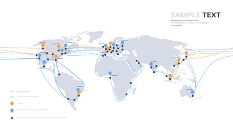 Global network cable connections and information transfer system world map Stock Illustration
