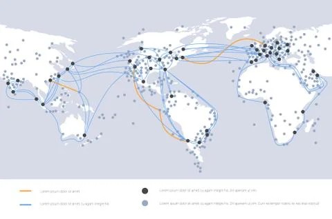 Global network cable connections and information transfer system world map Illustrazione stock