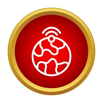 Global network communication symbol on a red round button 스톡 일러스트