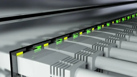 Global network communication technology with network switches in the server room Stock Footage 168877474
