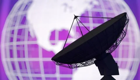 Global network concept. 3D rendered illustration of satellite dish. Defocused Foto stock