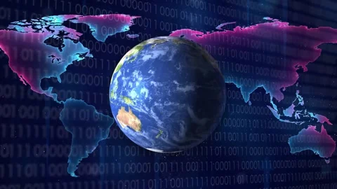 Global Network Concept of Digital World with Earth and World Map Stock Footage 327761108