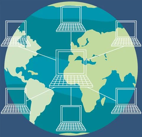 Global network concept. Internet connection with computers. Planet with 스톡 일러스트