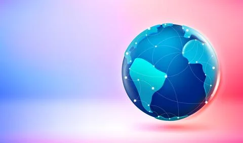 Global network concept. Shining futuristic Earth. 3d vector banner with cop.. Stock Illustration