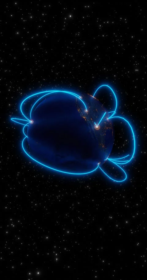 Global network conection world with neon lines 3D render animation Stock Footage 307242055