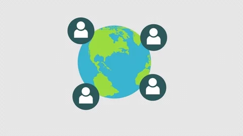Global Network with Connected User Icons Flat Communication Animation on Black Stockbeeldmateriaal 339769741