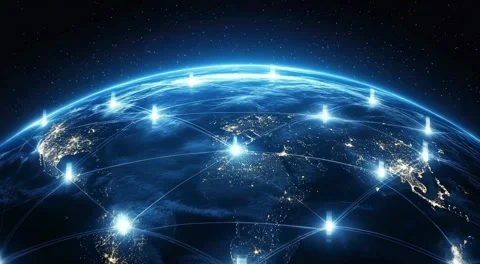 Global Network Connecting Cities at Night  A Visual Representation of Worldwide Stock Footage 299603470