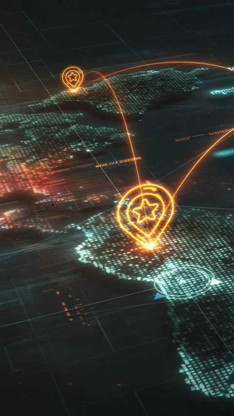 Global network connecting digital location pins on map 库存影片 327442759