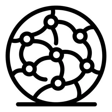 Global network connecting dots in a circular pattern symbolizing international Stock Illustration