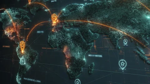 Global network connecting locations with digital world map and location pins Stock Footage 317222188