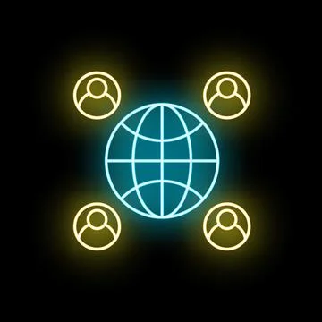 Global network connecting people concept neon icon Stock Illustration
