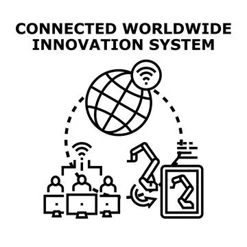 Global network connecting teamwork and robotic innovation Stock Illustration