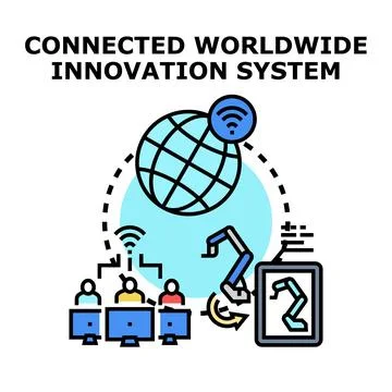 Global network connecting teamwork and robotic innovation Stock Illustration