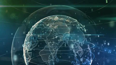 Global network connecting world, digital information flow 库存插图