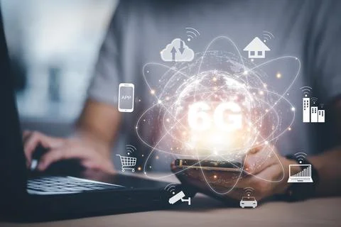 Global network connection 6G on hand business man.Global network connection 6 Stock Photos