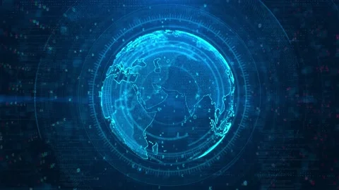 Global network connection and data concept. Digital Earth globe rotating Stock Footage 197393137