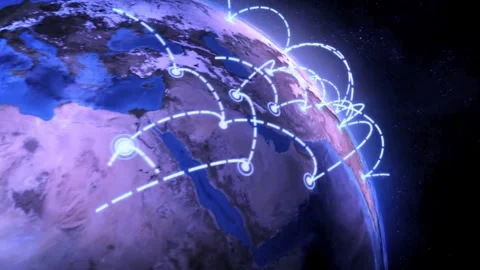 Global Network Connection and Data Transfer Around Planet Earth Stock Footage 340676533