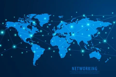 Global network connection background, blue world map, vector Illustrazione stock