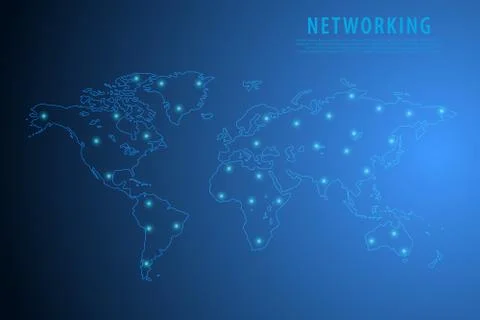 Global network connection background, blue world map, vector Stock Illustration