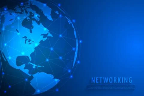 Global network connection background, blue world map, vector Stock Illustration