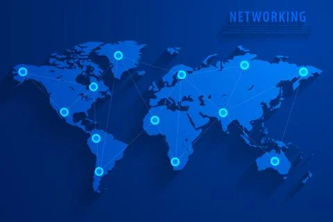 Global network connection background, blue world map, vector Stock Illustration