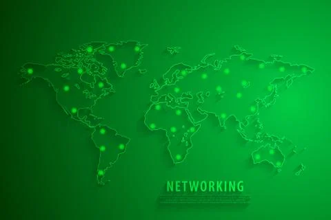 Global network connection background, green world map, vector Ilustración de archivo