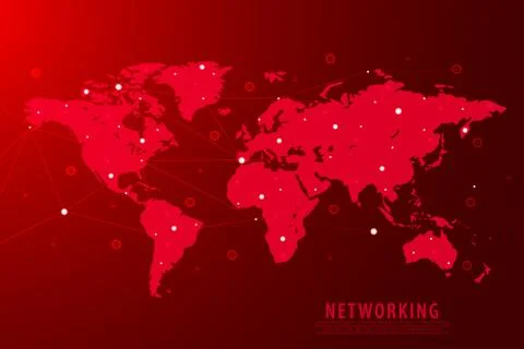 Global network connection background, red world map, vectoreps file Illustrazione stock
