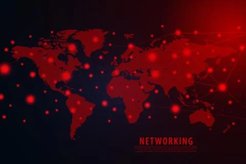 Global network connection background, red world map, vectoreps file Ilustración de archivo