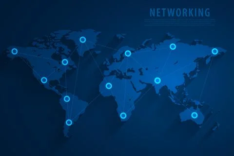 Global network connection blue background, vector Stock Illustration