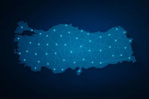 Global network connection. Blue Turkey map points and line composition concep Stock Illustration
