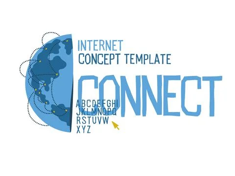 Global network connection concept template. World map, yellow points and line Ilustração Stock