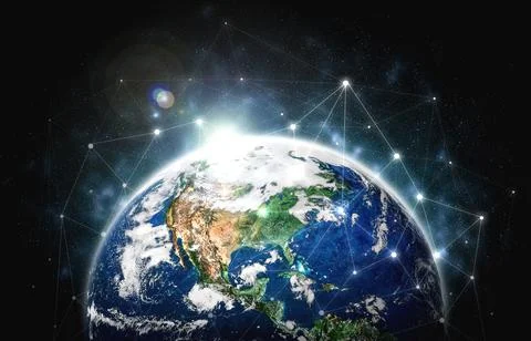 Global network connection covering the earth with lines of innovative perception Stock Illustration